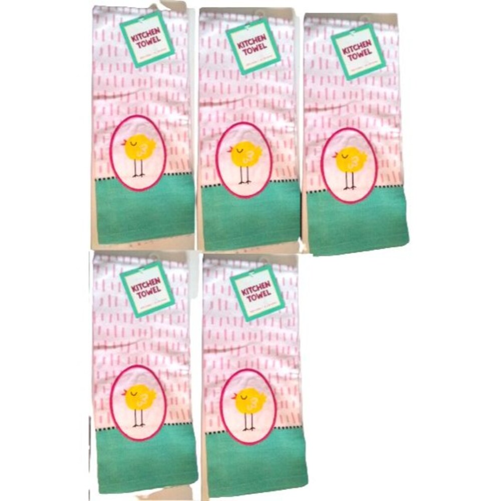 Kane Home Kitchen Towels Spring Chick x5 Green With Pink Lines 16"x26"